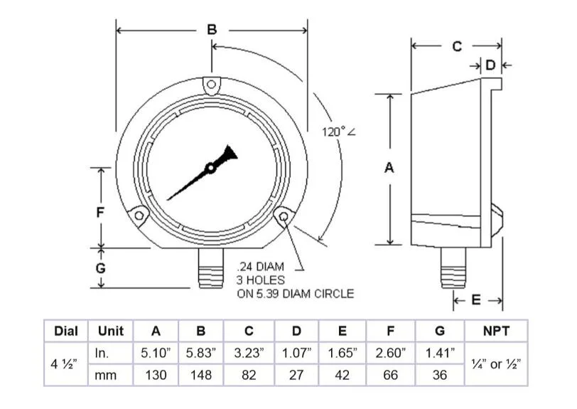 Pic Gauge Lp1-254-5psi 2.5" Dial, 0/5 Psi Range, 1/4" Male NPT Connection Size, Bottom Mount Dry Non-Fillable Low Pressure Gauge with a Chrome Case